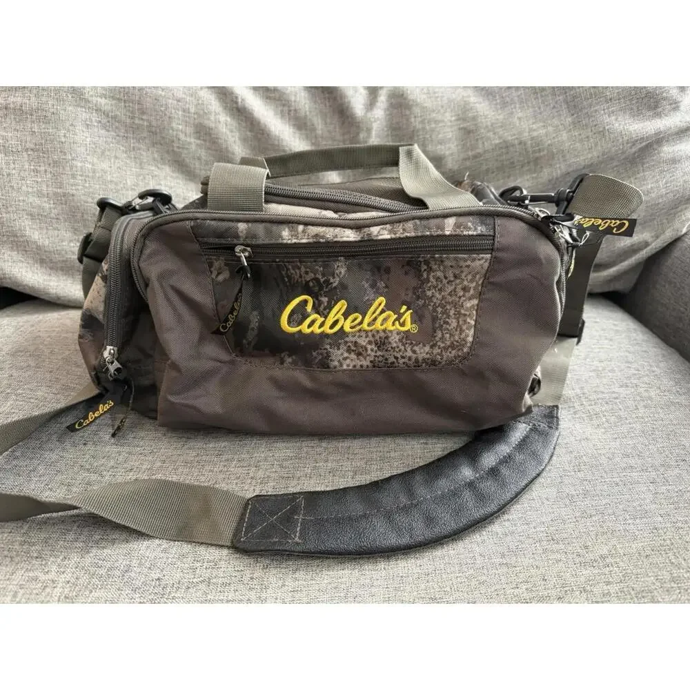 Cabelas Camo Catch All Gear Bag Weather Resistant Pockets Fishing Hunting Strap
